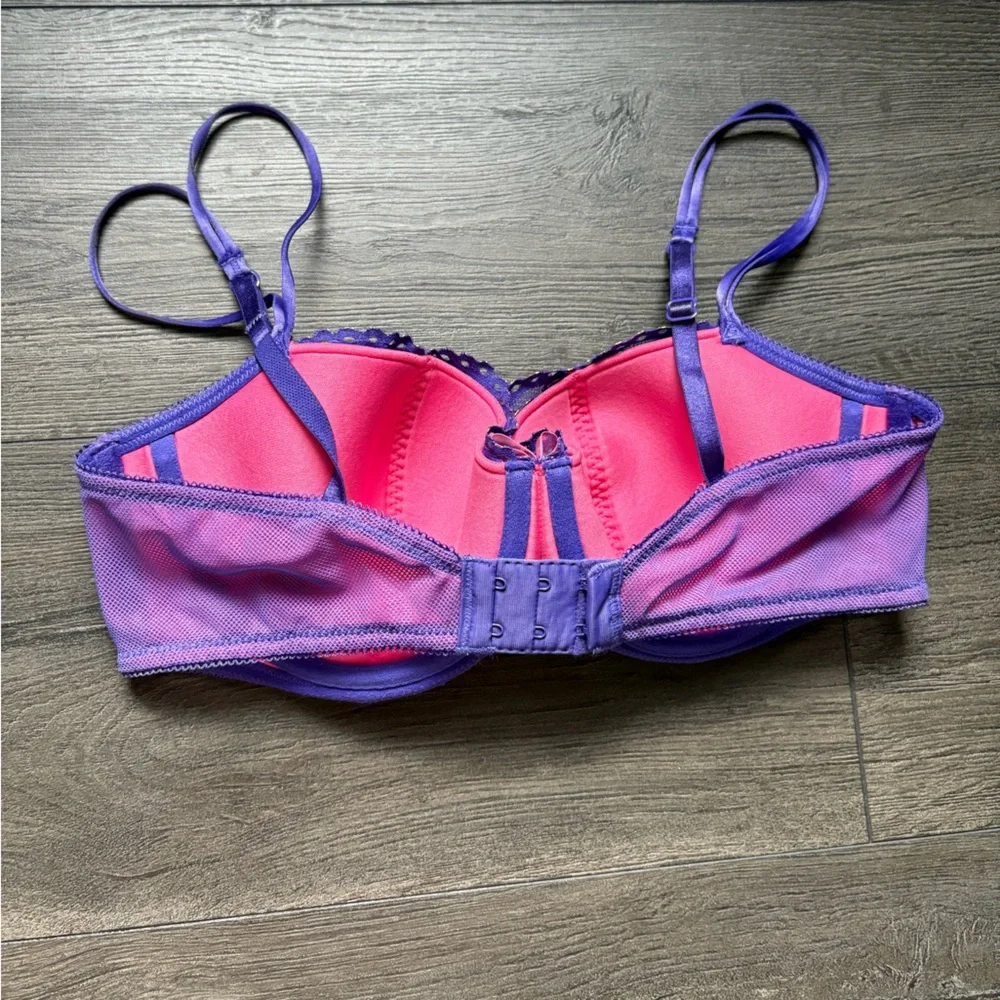 b.tempt'd Womens Purple Floral Lace Balconette Bra Underwire Size 36D